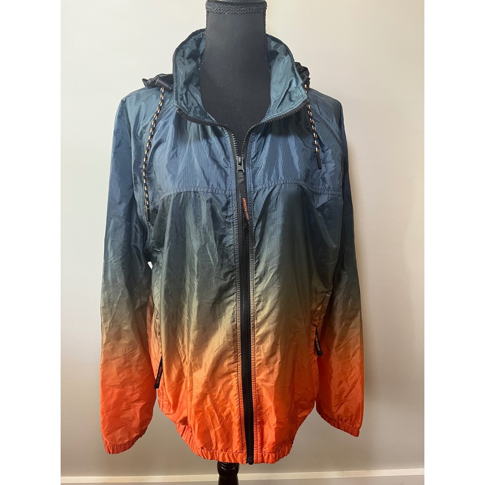 American Eagle Mens Ombre Ripstop Windbreaker Jacket Teal Orange M Hooded Unisex